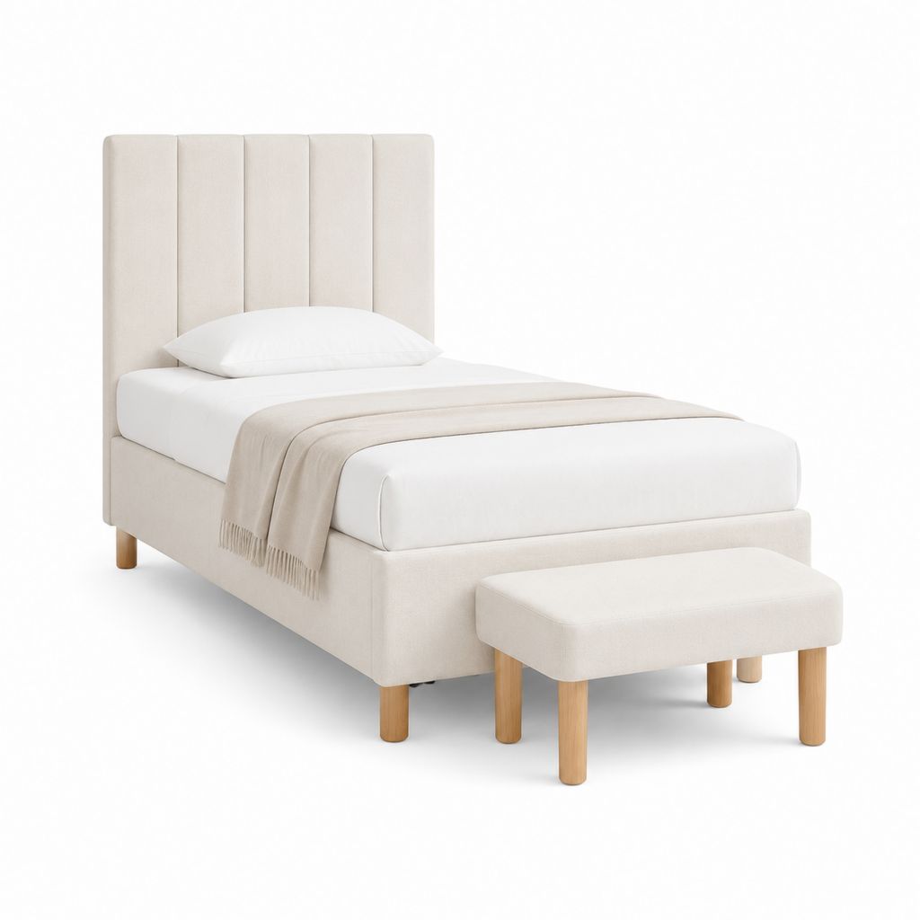Lit une place avec banc beige en polyester 90 x 190 cm