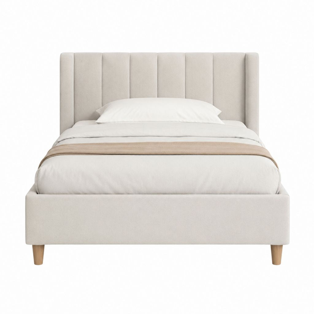 Lit double avec cadre beige en polyester rectangulaire 160 x 200 cm