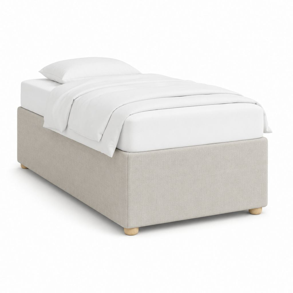Lit une place capitonné beige en polyester avec sommier et matelas 90 x 190 cm