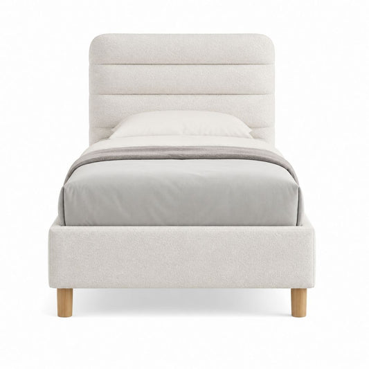 Lit simple capitonné beige en polyester bouclette avec sommier 90 x 190 cm