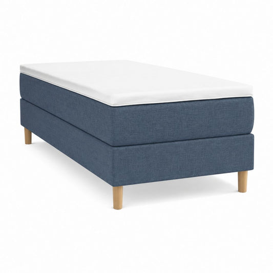 Lit boxspring 90 x 200 cm bleu en polyester avec surmatelas blanc et pieds en hêtre massif