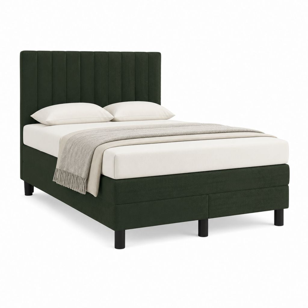 Lit double 160 x 200 cm vert foncé en velours de polyester avec tête de lit capitonnée