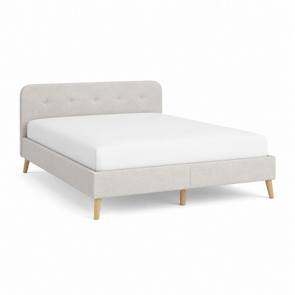 Lit double avec cadre capitonné beige en polyester 160 x 200 cm
