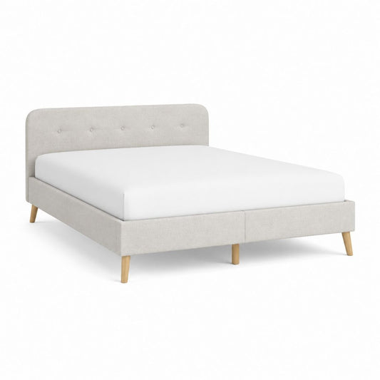 Lit double avec cadre capitonné beige en polyester 160 x 200 cm