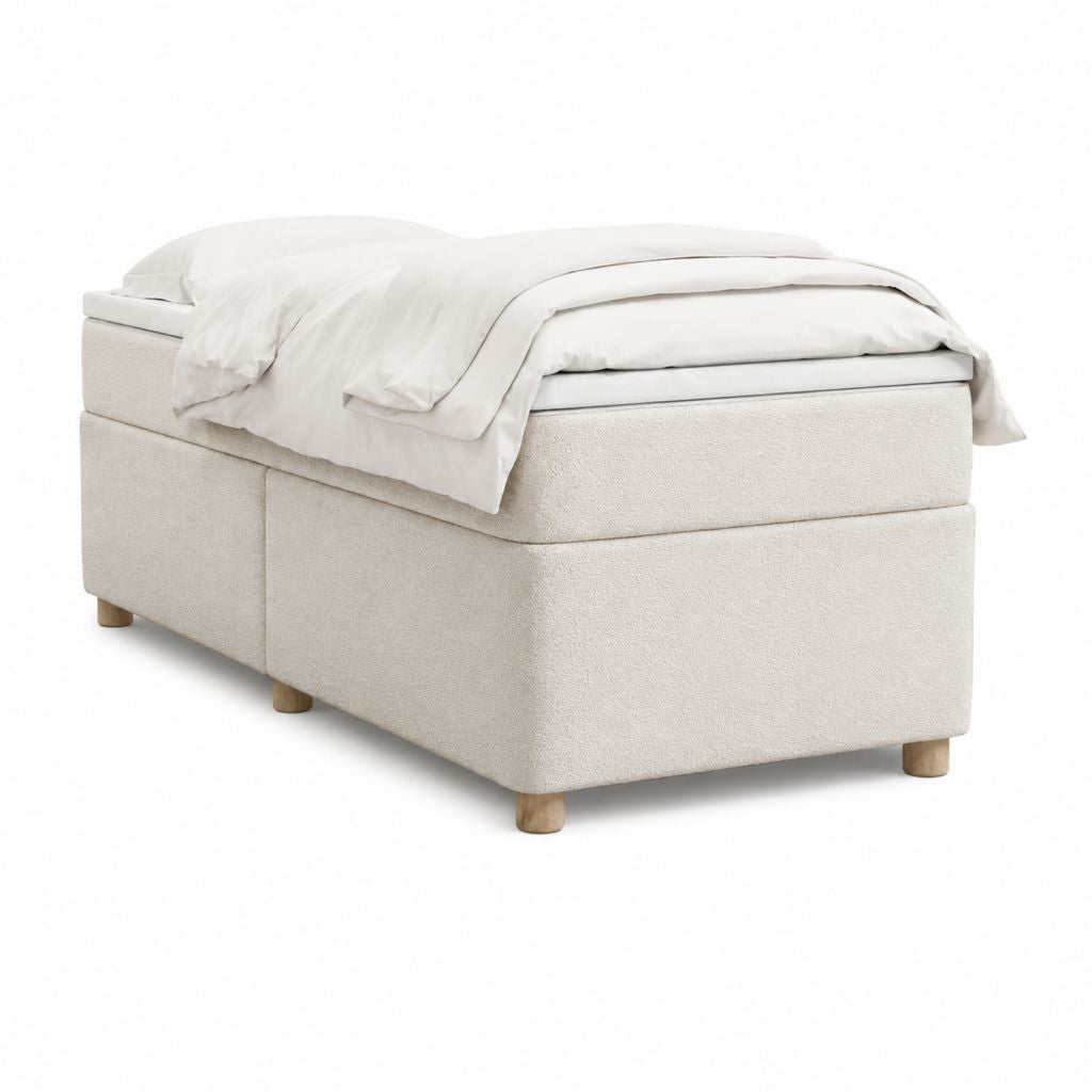 Lit continental 160 x 200 cm beige en polyester avec matelas et pieds en bois massif