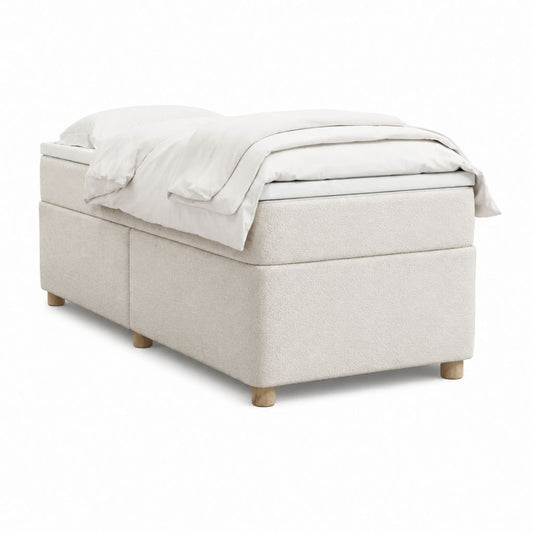 Lit continental 160 x 200 cm beige en polyester avec matelas et pieds en bois massif