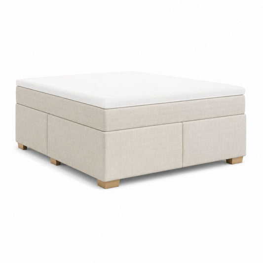 Ensemble lit boxspring 160 x 200 cm beige en polyester avec matelas et surmatelas