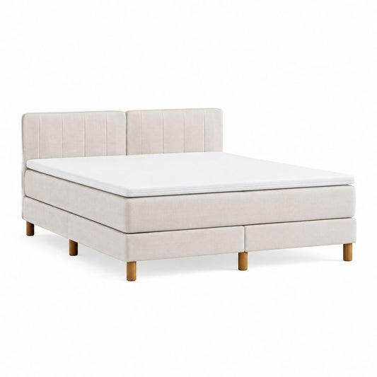 Ensemble lit double 160 x 200 cm beige en polyester avec sommier et matelas