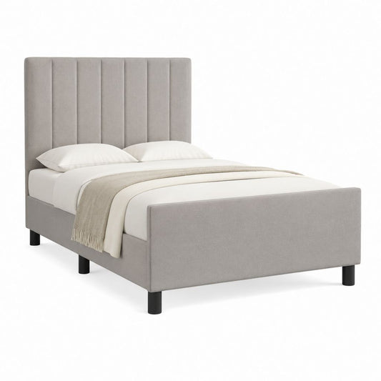 Lit double avec cadre gris en polyester 160 x 200 cm