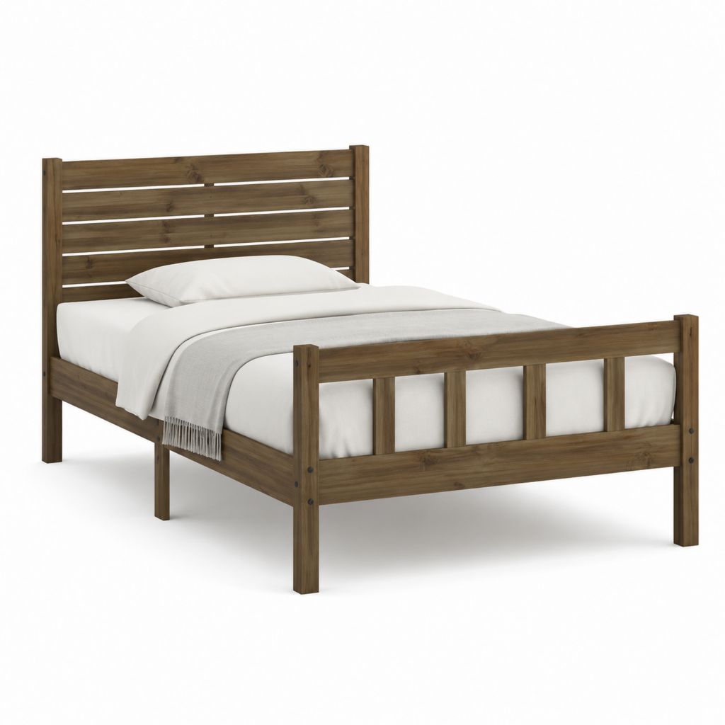 Lit double avec cadre en pin massif brun 140 x 190 cm