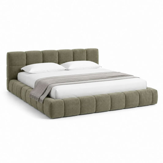 Lit double capitonné vert olive en polyester 160 x 200 cm avec cadre rembourré