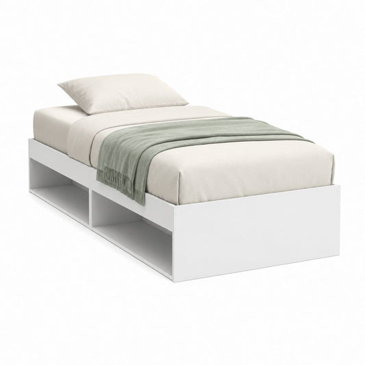 Lit simple avec rangement blanc en MDF rectangulaire 90 x 190 cm
