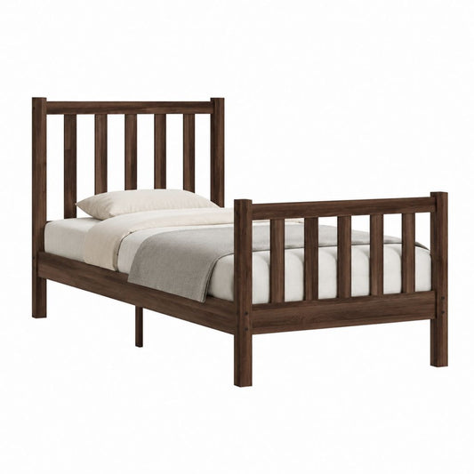 Cadre de lit simple marron foncé en bois massif 90 x 190 cm