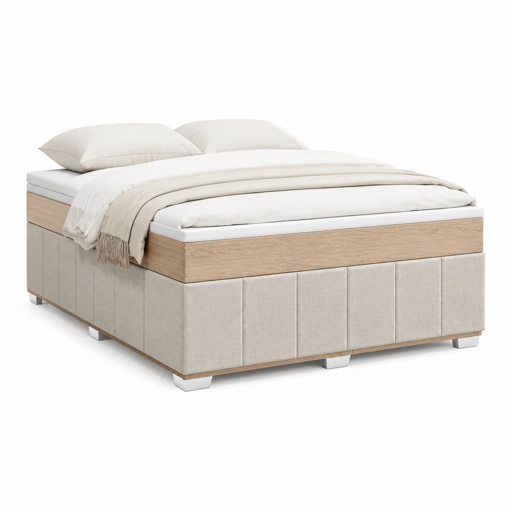 Lit coffre 160 x 200 cm beige et chêne clair en panneaux de particules et polyester