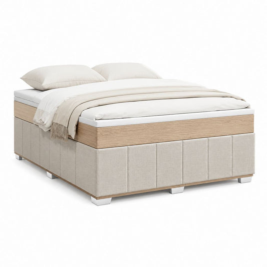 Lit coffre 160 x 200 cm beige et chêne clair en panneaux de particules et polyester