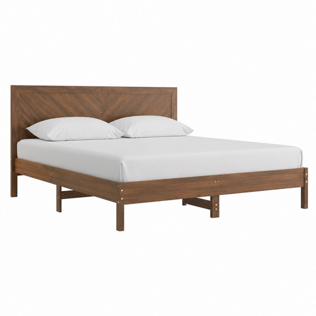 Lit double 160 x 200 cm marron en bois d'hévéa massif avec tête de lit rectangulaire 166 x 213 x 100 cm