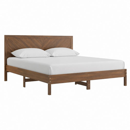 Lit double 160 x 200 cm marron en bois d'hévéa massif avec tête de lit rectangulaire 166 x 213 x 100 cm