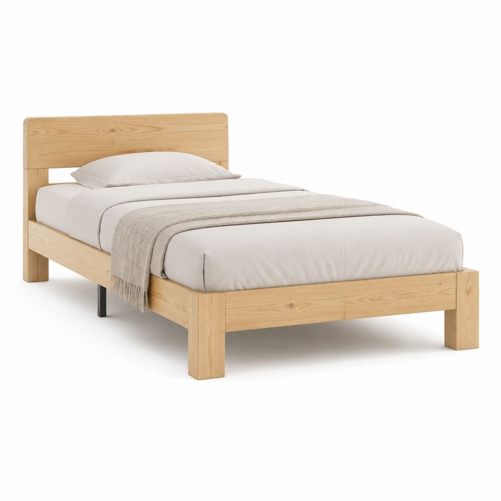 Cadre de lit une place en pin massif naturel 90 x 190 cm