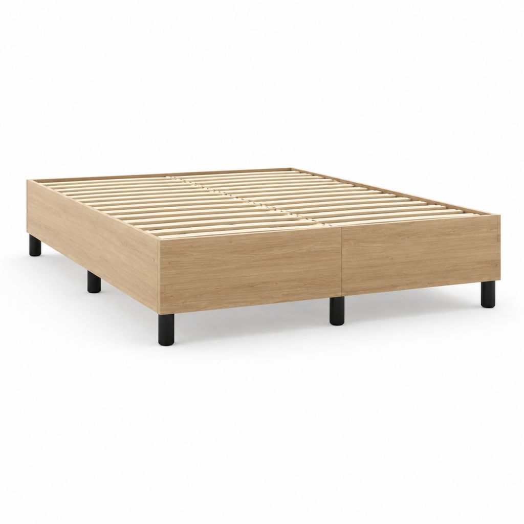 Cadre de lit double 160 x 200 cm chêne clair en panneaux de particules avec sommier à lattes