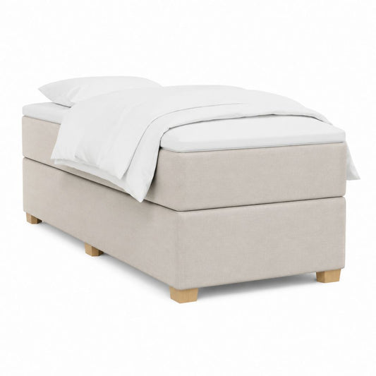 Lit boxspring 1 place beige en polyester rectangulaire 90 x 200 cm
