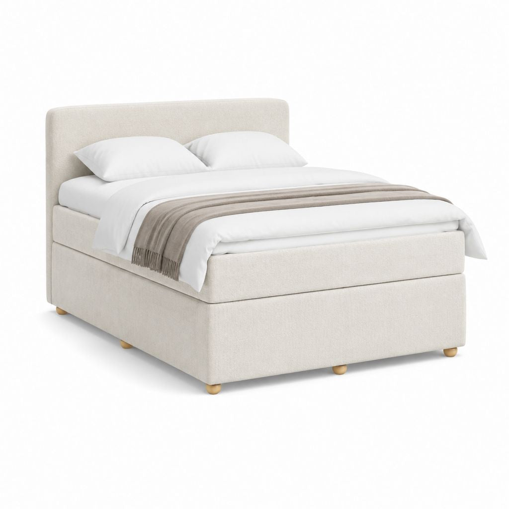 Cadre de lit rembourré beige en polyester 160 x 200 cm avec tête de lit