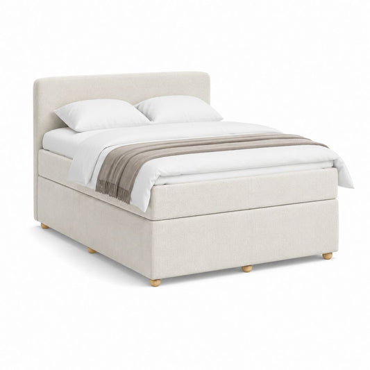 Cadre de lit rembourré beige en polyester 160 x 200 cm avec tête de lit