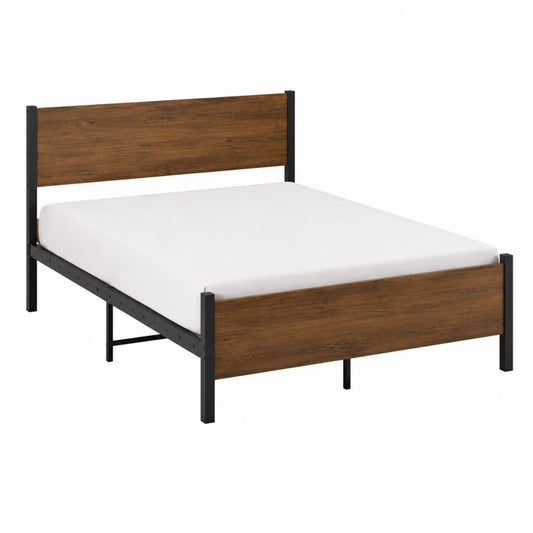 Lit double cadre de lit 140 x 190 cm brun foncé et noir en acier et panneaux MDF