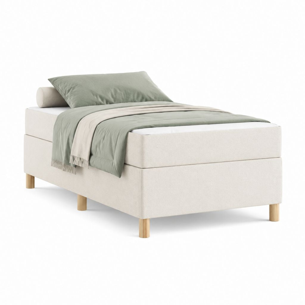 Lit simple tapissier beige en polyester rectangulaire 90 x 200 cm