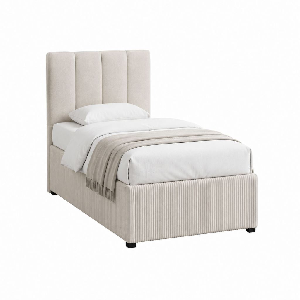 Lit simple capitonné beige en polyester rectangulaire 90 x 190 cm